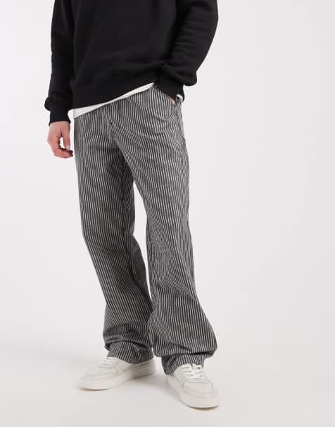 Vans Chore loose stripe denim pants black in black/white