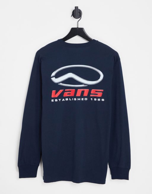 Vans chrome logo back print long sleeve t-shirt in navy