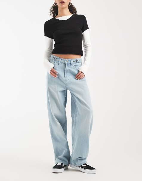 Vans Cinched check 5 baggy pants medium grey in light stonewash - view 1