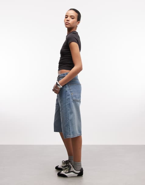Vans Cinched check 5 baggy short shorts medium blue in stonewash/blue - view 1