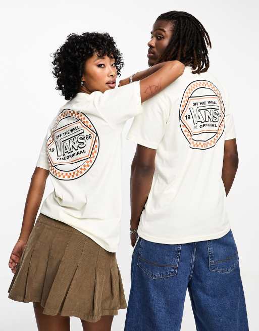 Vans - Circle Checker Drop V - Råhvid T-shirt med print på ryggen