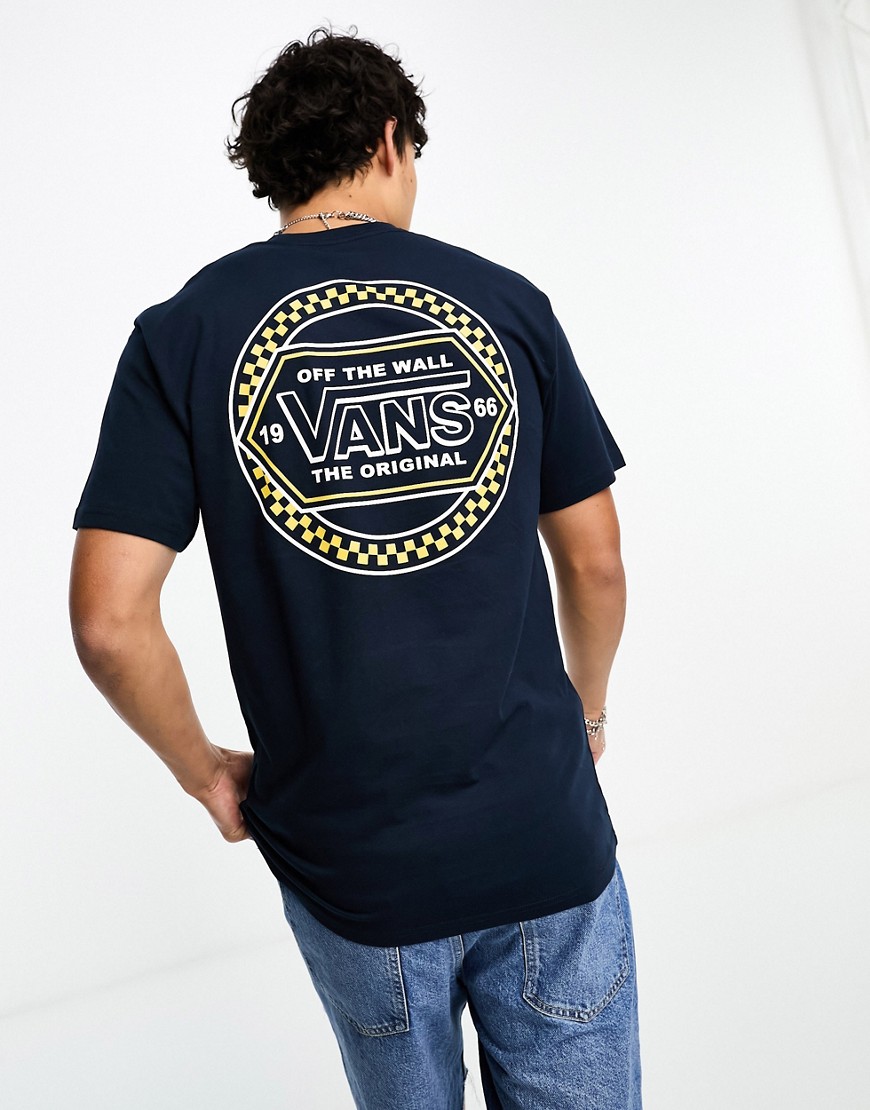 Vans circle checker drop v t-shirt with back print in navy