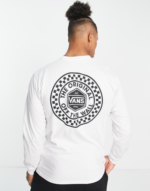 Vans circle checkerboard back print long sleeve t-shirt in white