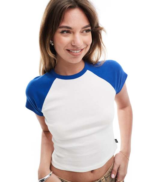 Vans - Clare - T-shirt blu intenso/marshmallow con maniche raglan - view 1