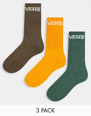 Vans Classic 3 pack socks in brown/orange/green