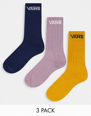 Vans Classic 3 pack socks in navy/lilac//mustard