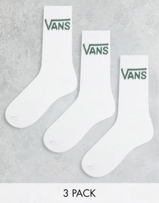 Vans classic 3 pack socks in white/green