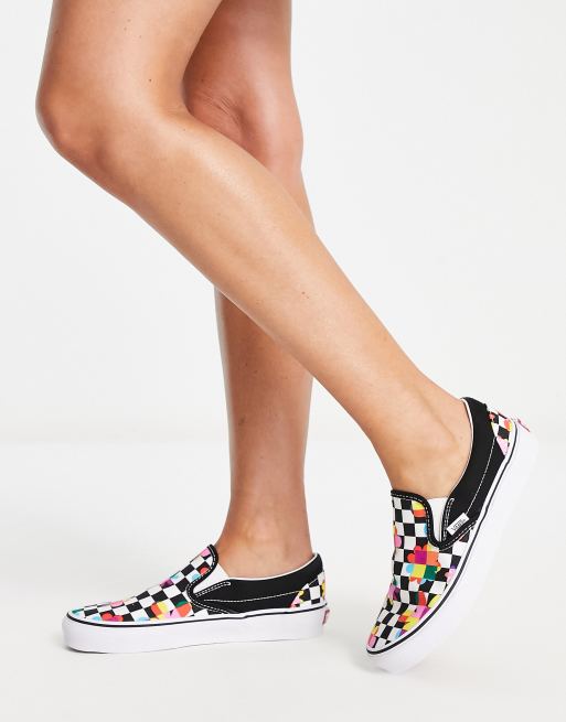 Vans Classic Baskets enfiler fleurs et motif damier Noir et blanc