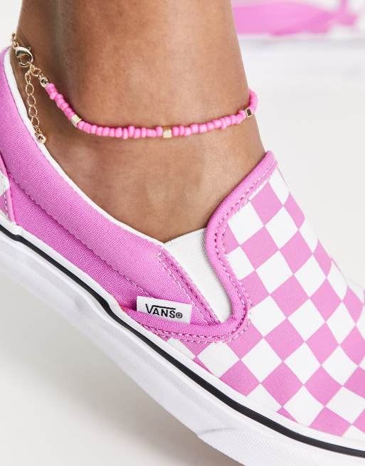 Vans Classic Baskets enfiler avec motif damier Rose