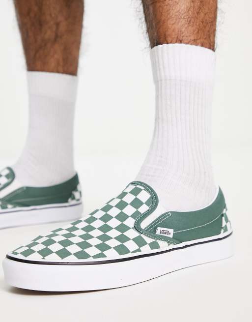 Vans Classic Baskets enfiler avec motif damier Vert fonc