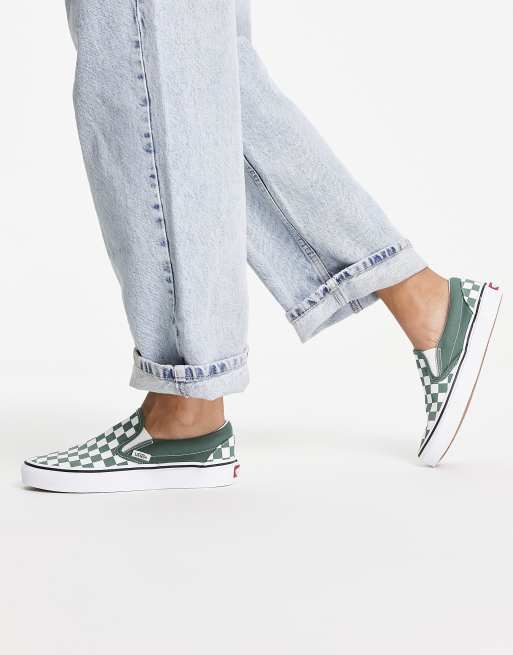 Vans Classic Baskets enfiler avec motif damier Vert ASOS