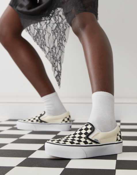 Vans Classic - Baskets à enfiler avec semelle plateforme et motif damier - Noir et blanc - view 1