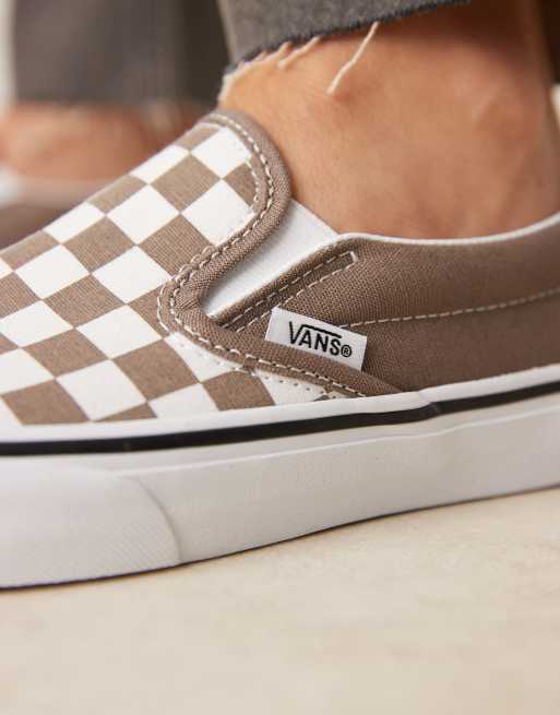 Vans Classic - Baskets à enfiler motif damier - Taupe/blanc, 3 de 5