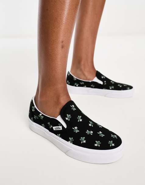 Tennis VANS noire en toile à empiècements fleuris