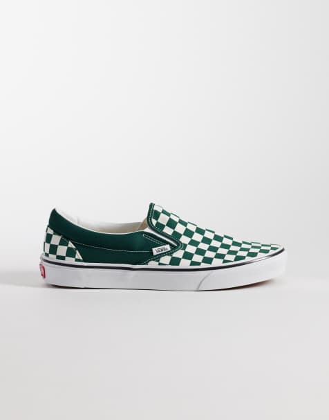 Vans Classic checkerboard slip on sneakers in dark green - view 1