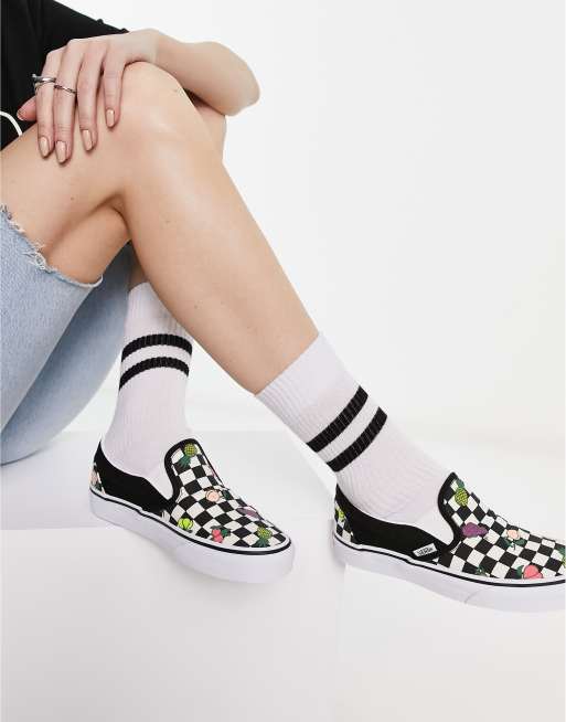 Womens checkered vans hot sale slip ons