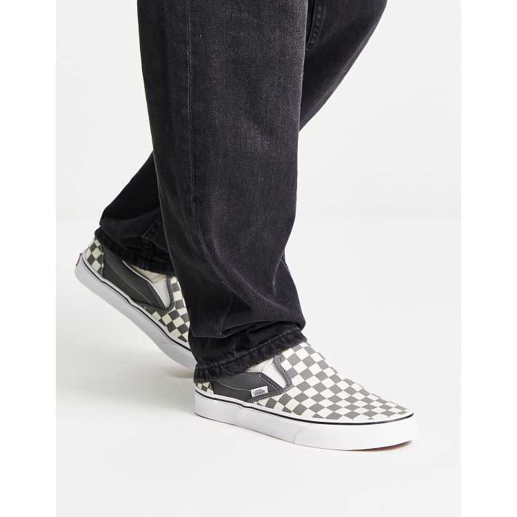 Light blue slip on vans with checkered on sale stripe