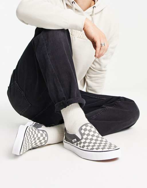 Light grey checkered vans slip outlet ons