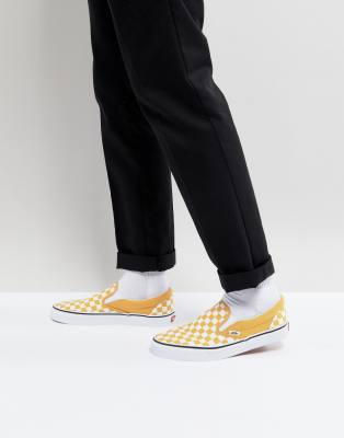 checkered slip on vans yellow