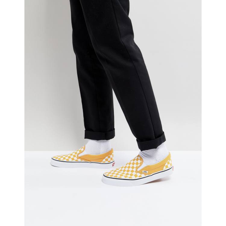 Lv yellow ochre checkered slip on vans