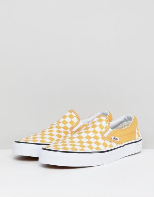 vans slip ons yellow checkered