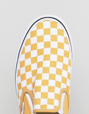 yellow checkerboard slip ons