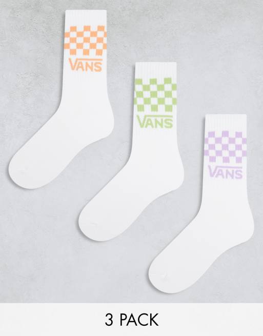 Vans Classic Confezione da 3 paia di calzini bianchi con dettagli a scacchi verdi viola e rossi