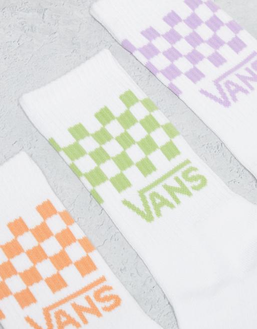 Vans Classic - Confezione da 3 paia di calzini bianchi con dettagli a scacchi verdi, viola e rossi, 2 di 4