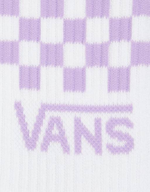 Vans Classic - Confezione da 3 paia di calzini bianchi con dettagli a scacchi verdi, viola e rossi, 4 di 4