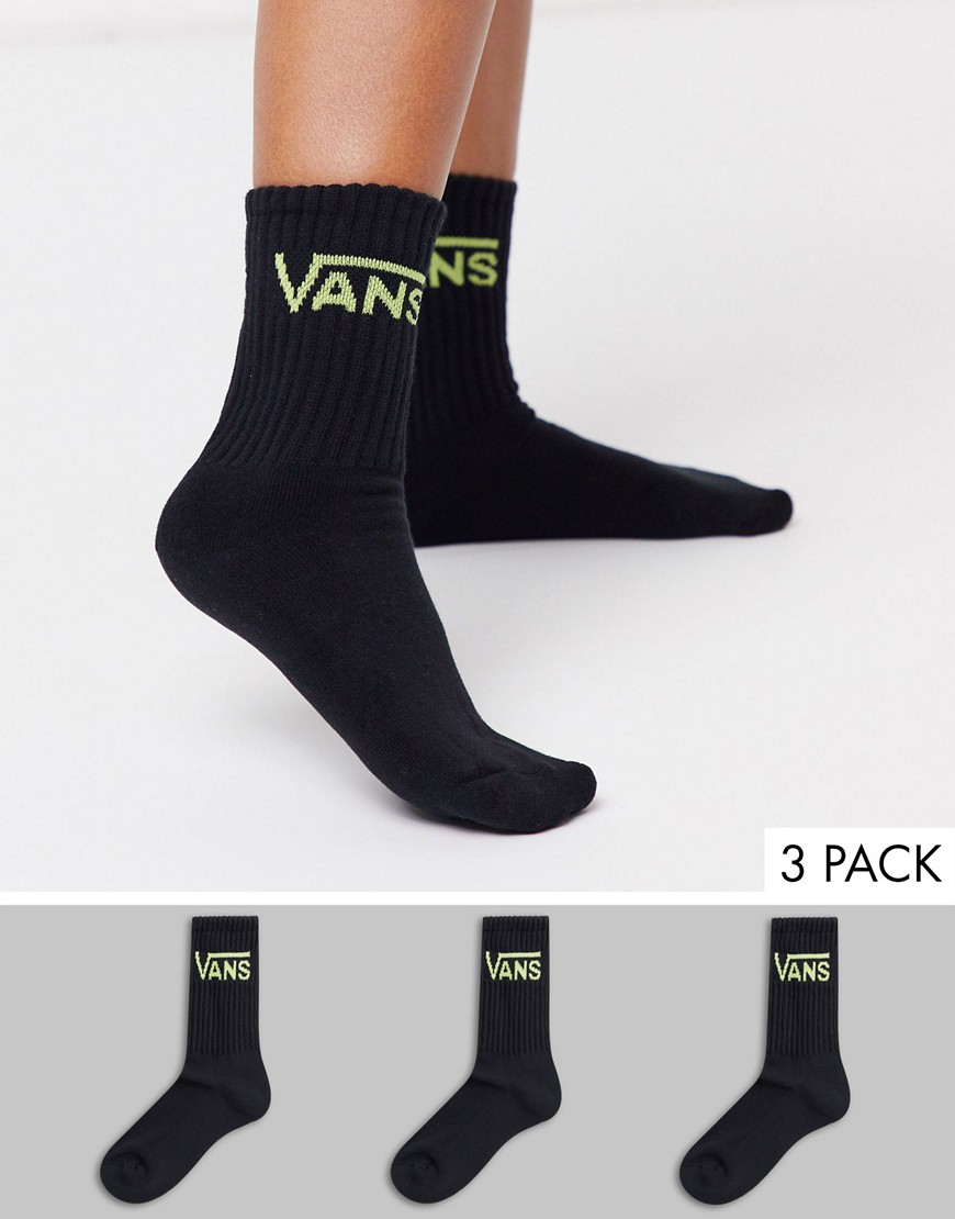 Vans Classic - Confezione da 3 paia di calzini neri con logo fluo-Nero