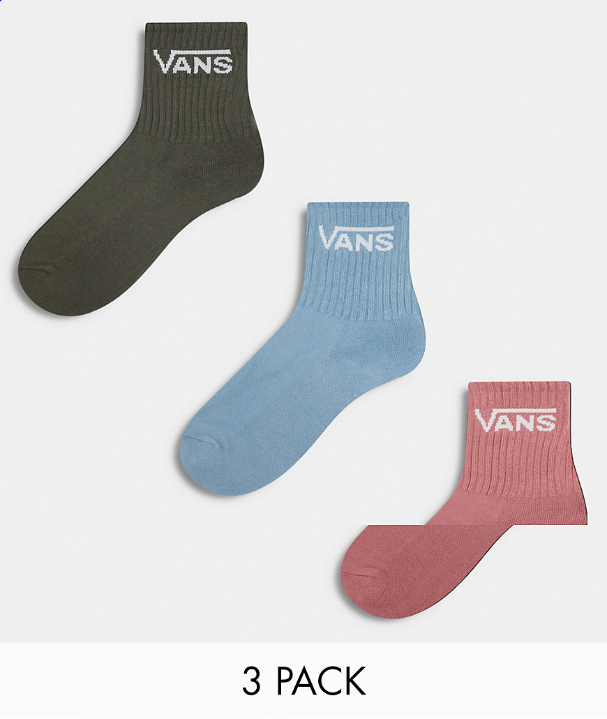 Vans classic crew 3 pack socks in green, pink and blue-Multi