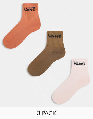 Vans classic crew 3 pack socks in orange,brown and pink