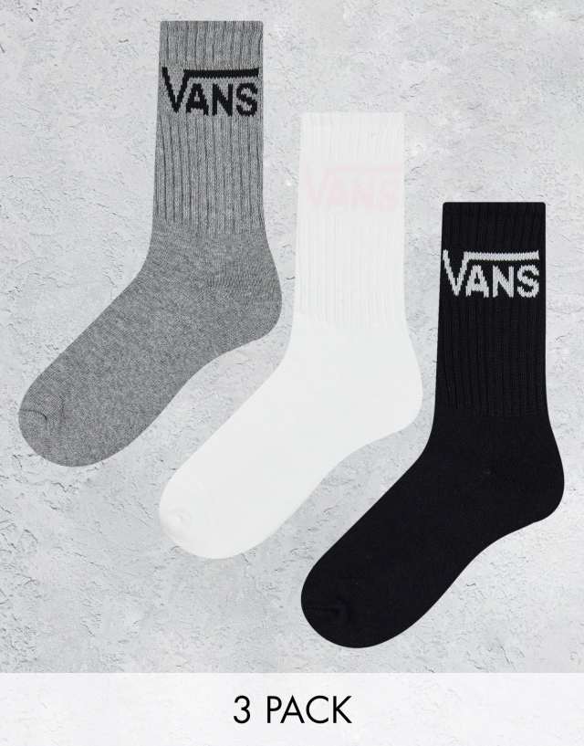 Vans classic crew socks multipack in white gray & black