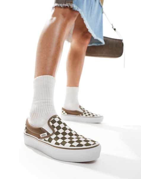 Vans Classic - Instapsneakers met plateauzool in bruin en wit - view 1