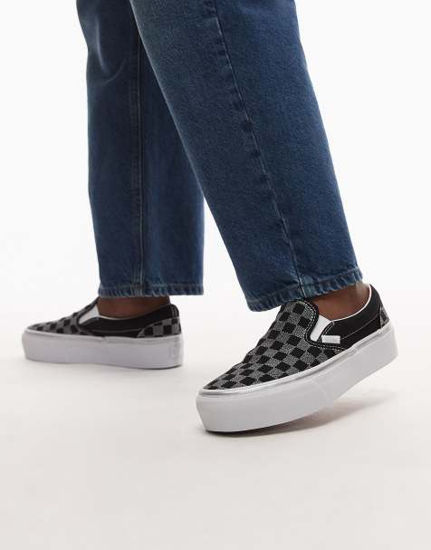 Vans classic platform slip on sneakers in black and white metallic - view 1