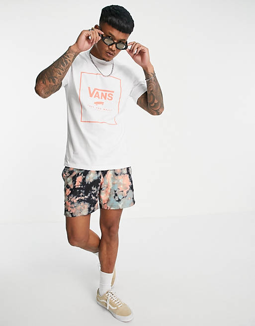 Vans Classic Print Box t-shirt in white/coral