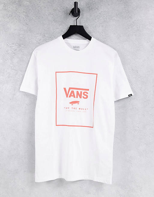 Men Vans Classic Print Box t-shirt in white/coral 