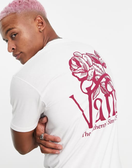 Vans Classic rose back print t shirt in red and white