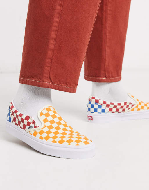 Vans red yellow blue hotsell slip on