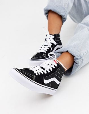 vans classic sk8 hi trainers in black and white