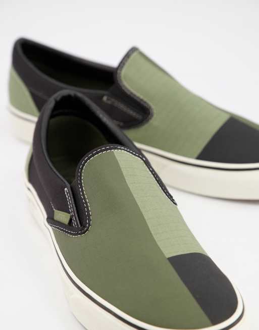 Army green best sale vans slip ons