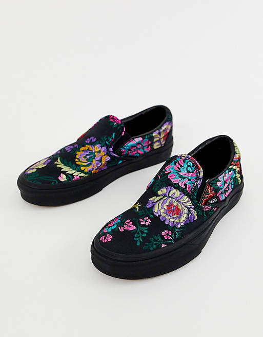 cúbico Gama de colchón Vans Classic Slip-On black floral satin sneakers | ASOS