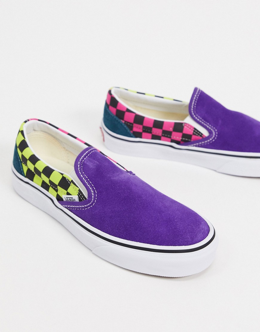 Vans classic slip-on check trainers in purple
