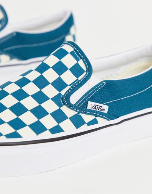 Blue and white shop checkered slip on vans