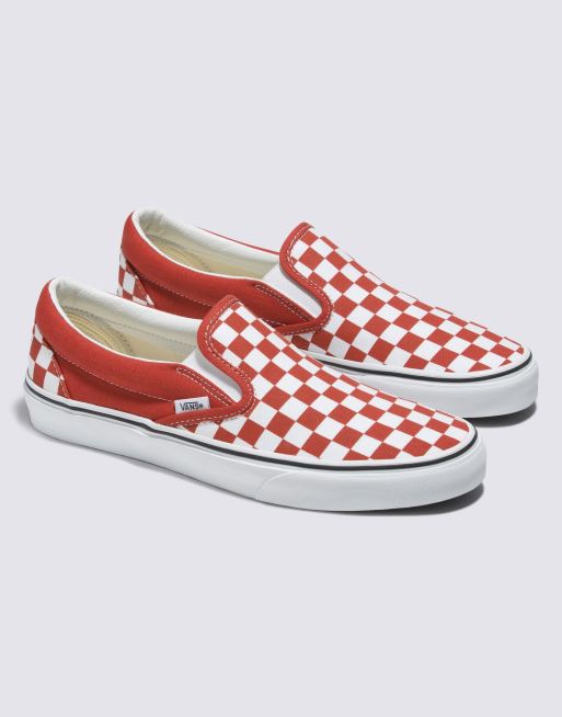 Red and white vans high top checkered online