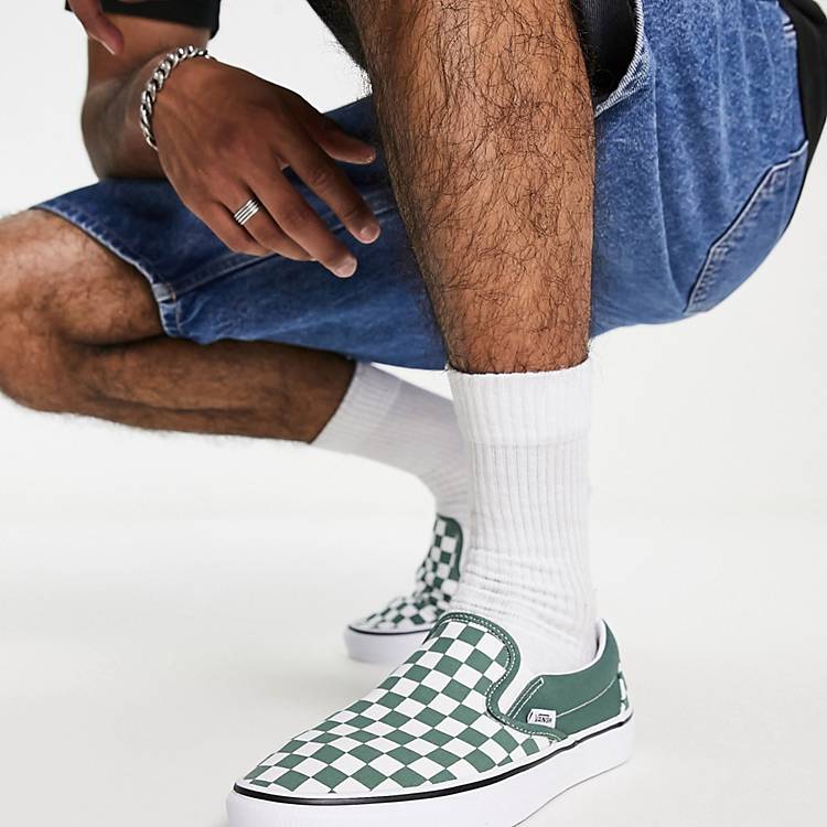 Vans Classic Slip-On checkerboard sneakers in dark green | ASOS