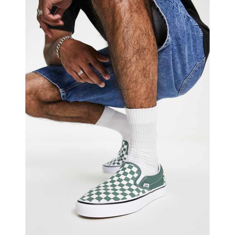 Green checkered slip on vans sale