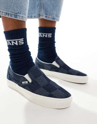 Classic Slip-On checkerboard sneakers in denim navy