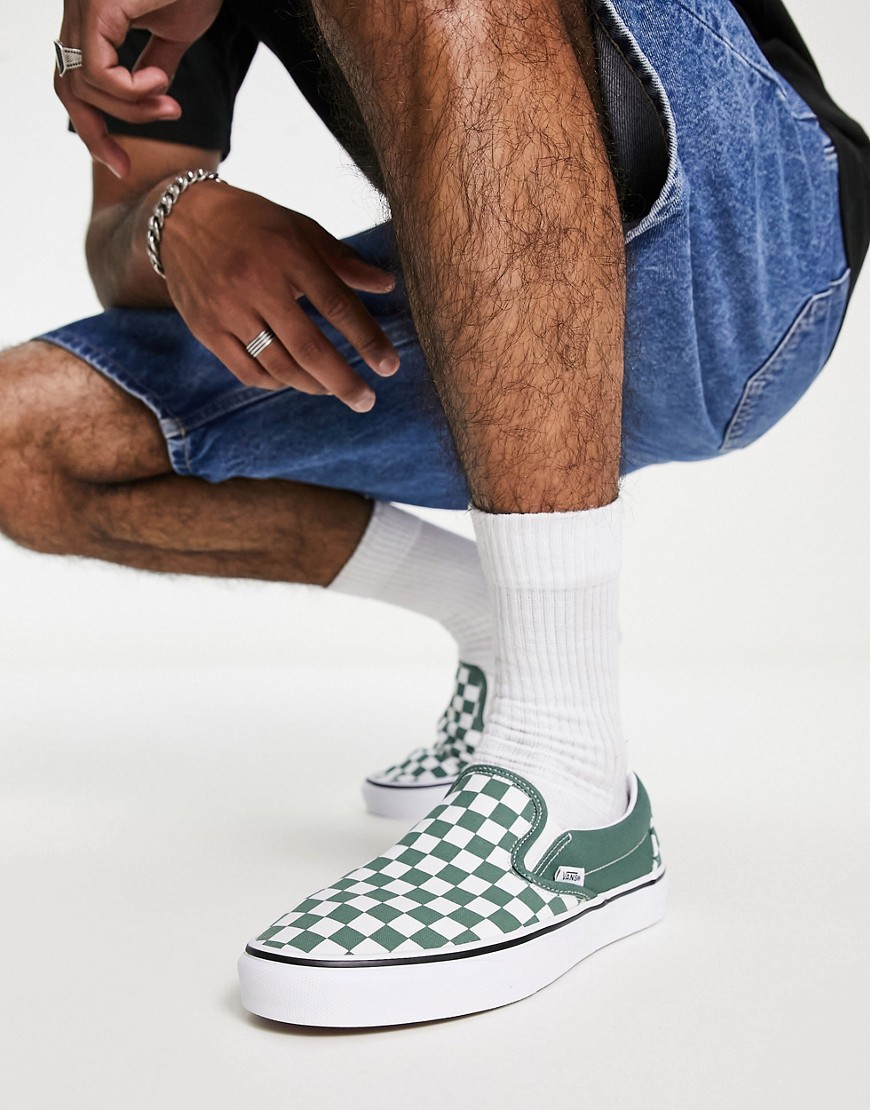 Vans Classic Slip-on checkerboard sneakers in green/white