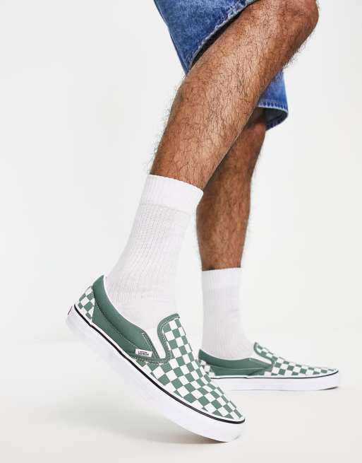 Vans Classic Slip-on checkerboard sneakers in green/white